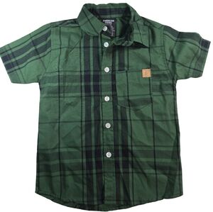 American Hawk Plaid Green Button-Down Shirt for Kids 3T